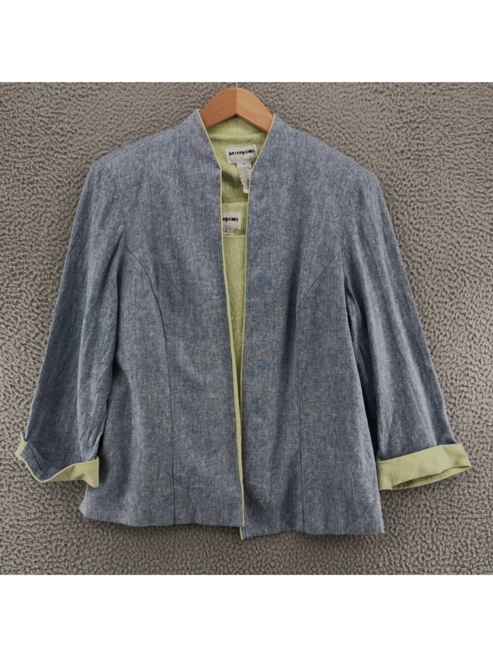 Perceptions Blazer Women 12 Blue Green Linen Blend Blazer 2 Piece Set Suiting*